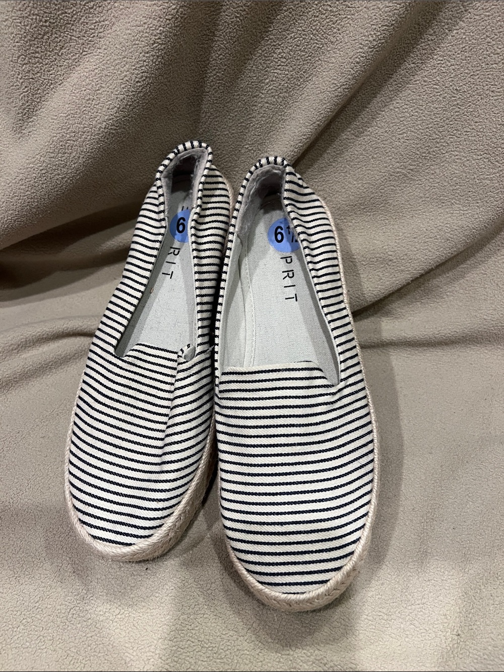 Esprit Black & White Striped Slip-On Espadrilles
